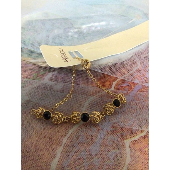 NWT Gold & Black Flower Ankle Bracelet Anklet - Picture 8 of 10